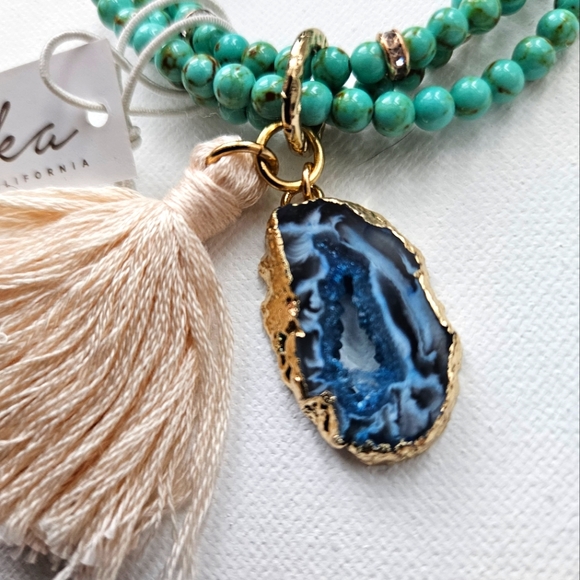 Turquoise & Agate Beaded bracelet with tassel NWT! - Picture 4 of 5